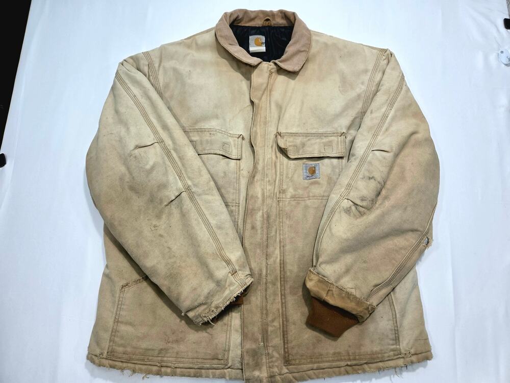 Carhartt Traditional Tan Duck Chore Coat Heavily Distressed Men XL